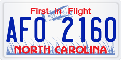 NC license plate AFO2160