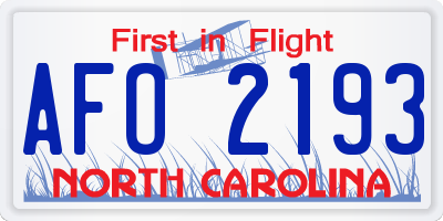 NC license plate AFO2193