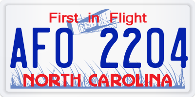 NC license plate AFO2204