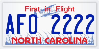 NC license plate AFO2222