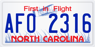 NC license plate AFO2316
