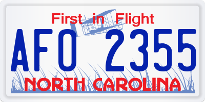 NC license plate AFO2355