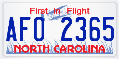 NC license plate AFO2365
