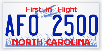 NC license plate AFO2500