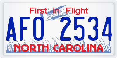NC license plate AFO2534