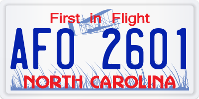 NC license plate AFO2601