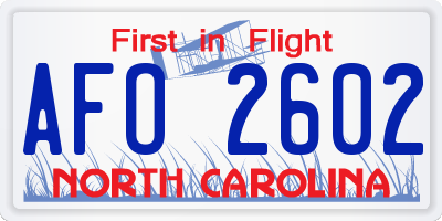 NC license plate AFO2602