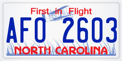 NC license plate AFO2603