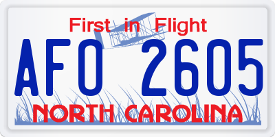 NC license plate AFO2605