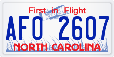 NC license plate AFO2607