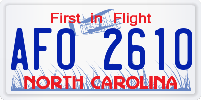 NC license plate AFO2610
