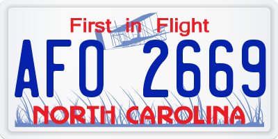 NC license plate AFO2669