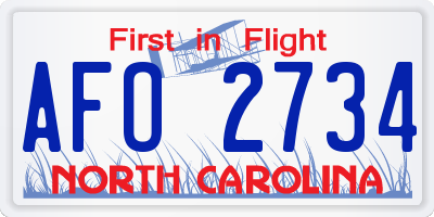 NC license plate AFO2734