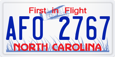 NC license plate AFO2767