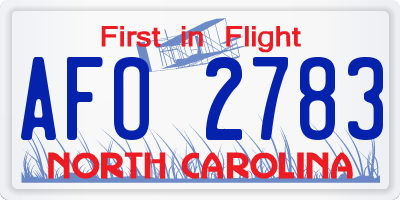 NC license plate AFO2783