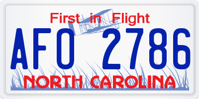 NC license plate AFO2786