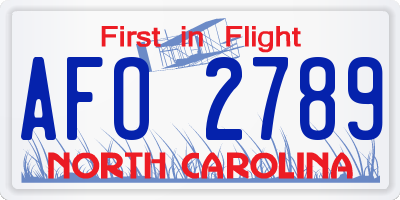 NC license plate AFO2789