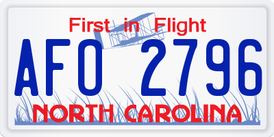 NC license plate AFO2796