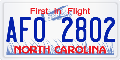 NC license plate AFO2802
