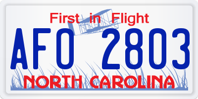 NC license plate AFO2803