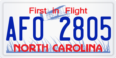 NC license plate AFO2805