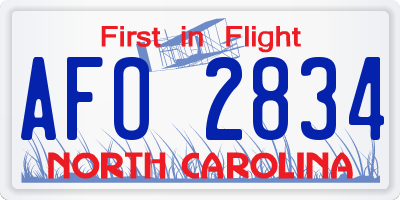 NC license plate AFO2834