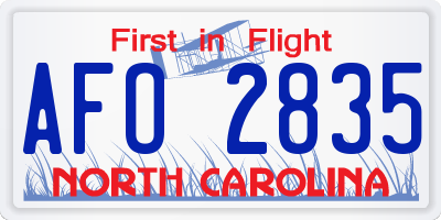 NC license plate AFO2835