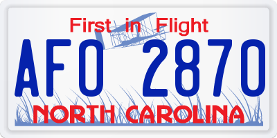 NC license plate AFO2870