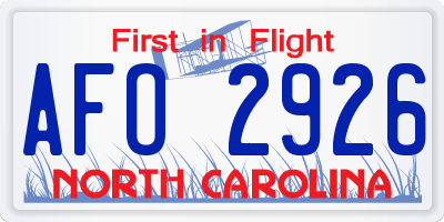 NC license plate AFO2926