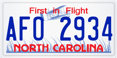 NC license plate AFO2934