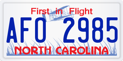 NC license plate AFO2985