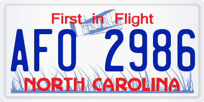 NC license plate AFO2986