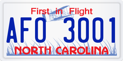 NC license plate AFO3001