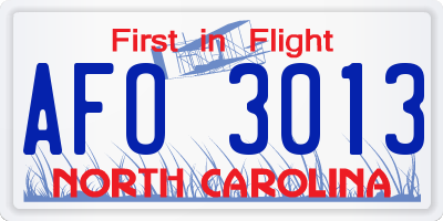 NC license plate AFO3013