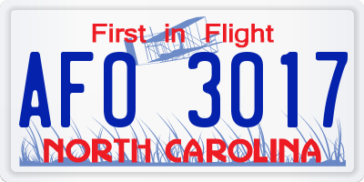 NC license plate AFO3017