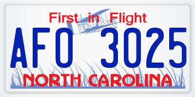 NC license plate AFO3025