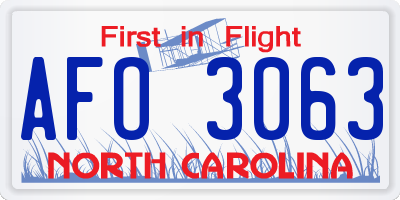 NC license plate AFO3063