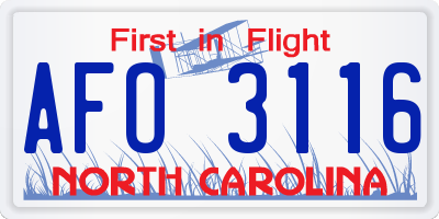 NC license plate AFO3116