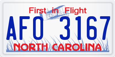 NC license plate AFO3167