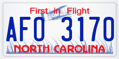 NC license plate AFO3170