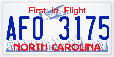NC license plate AFO3175