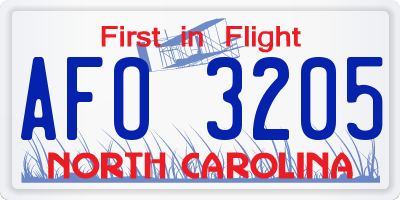 NC license plate AFO3205