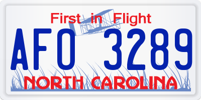NC license plate AFO3289