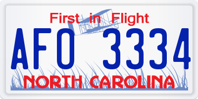NC license plate AFO3334