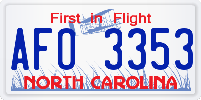 NC license plate AFO3353
