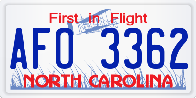 NC license plate AFO3362