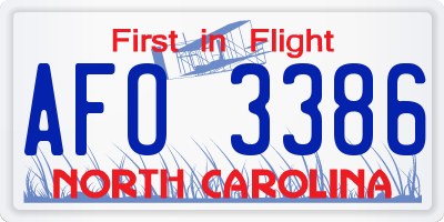 NC license plate AFO3386