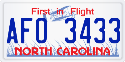 NC license plate AFO3433