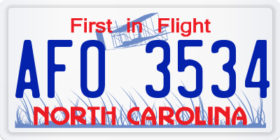 NC license plate AFO3534