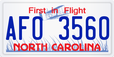 NC license plate AFO3560